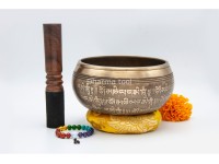 6 Inches Diameter Pure Bronze Ashtamangala Embossed Singing Bowl – Mantra Etched