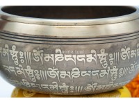 6 Inches Diameter Pure Bronze Ashtamangala Embossed Singing Bowl – Mantra Etched