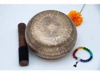 6 Inches Diameter Pure Bronze Ashtamangala Embossed Singing Bowl – Mantra Etched