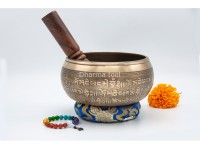 6 Inches Diameter Pure Bronze Green Tara Embossed Singing Bowl – Mantra Etched
