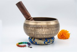 6 Inches Diameter Pure Bronze Green Tara Embossed Singing Bowl – Mantra Etched