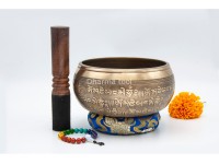 6 Inches Diameter Pure Bronze Green Tara Embossed Singing Bowl – Mantra Etched