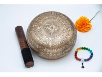 6 Inches Diameter Pure Bronze Green Tara Embossed Singing Bowl – Mantra Etched