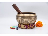 6 Inches Diameter Pure Bronze Hindu Om Embossed Singing Bowl – Mantra Etched