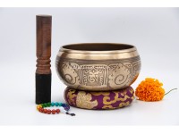 6 Inches Diameter Pure Bronze Hindu Om Embossed Singing Bowl – Mantra Etched