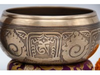 6 Inches Diameter Pure Bronze Hindu Om Embossed Singing Bowl – Mantra Etched