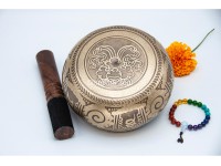 6 Inches Diameter Pure Bronze Hindu Om Embossed Singing Bowl – Mantra Etched