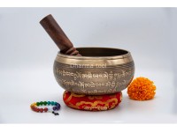 6 Inches Diameter Pure Bronze Buddha Mandala Embossed Singing Bowl – Mantra Etched
