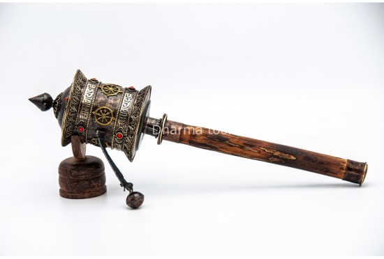 15-Inch Handheld Tibetan Prayer Wheel – Brass Engraved Mantra Wheel