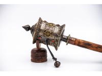 15-Inch Handheld Tibetan Prayer Wheel – Brass Engraved Mantra Wheel