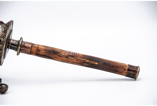 15-Inch Handheld Tibetan Prayer Wheel – Brass Engraved Mantra Wheel