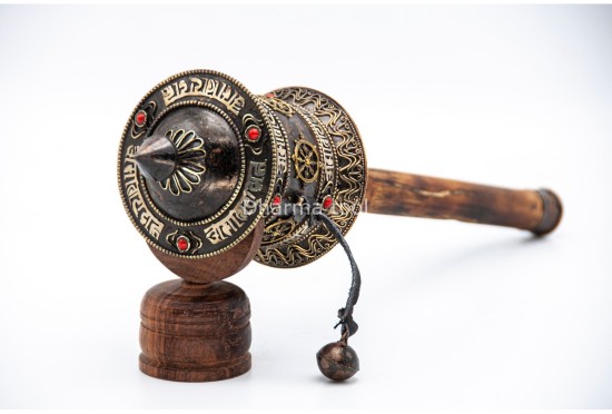 15-Inch Handheld Tibetan Prayer Wheel – Brass Engraved Mantra Wheel