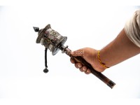 15-Inch Handheld Tibetan Prayer Wheel – Brass Engraved Mantra Wheel