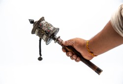 15-Inch Handheld Tibetan Prayer Wheel – Brass Engraved Mantra Wheel
