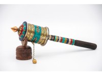 12 Inch Mantra Prayer Wheel with Stone Inlay