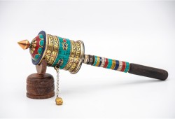 12 Inch Mantra Prayer Wheel with Stone Inlay