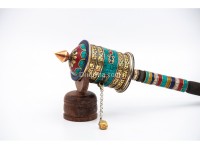 12 Inch Mantra Prayer Wheel with Stone Inlay