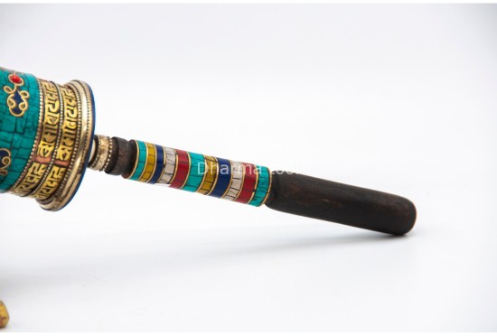 12 Inch Mantra Prayer Wheel with Stone Inlay