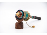 12 Inch Mantra Prayer Wheel with Stone Inlay