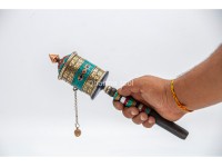 12 Inch Mantra Prayer Wheel with Stone Inlay