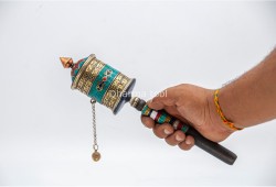 12 Inch Mantra Prayer Wheel with Stone Inlay