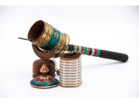 12 Inch Mantra Prayer Wheel with Stone Inlay