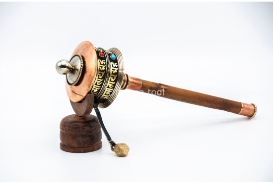 11-Inch Tibetan Mantra Prayer Wheel – Bamboo Handle