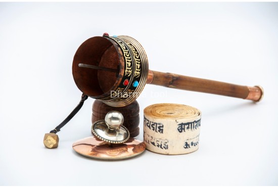 11-Inch Tibetan Mantra Prayer Wheel – Bamboo Handle