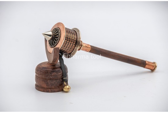 8-Inch Handheld Tibetan Mantra Prayer Wheel – Cane Bamboo Handle