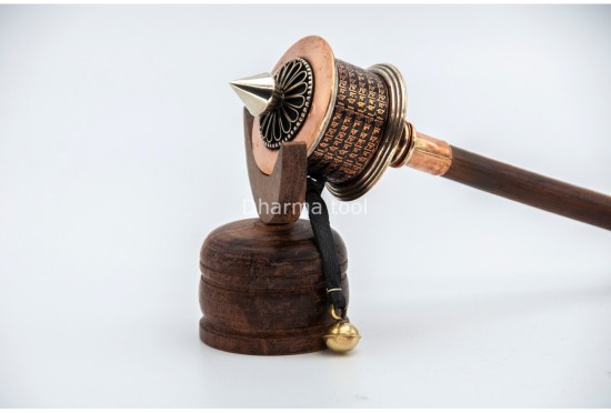 8-Inch Handheld Tibetan Mantra Prayer Wheel – Cane Bamboo Handle