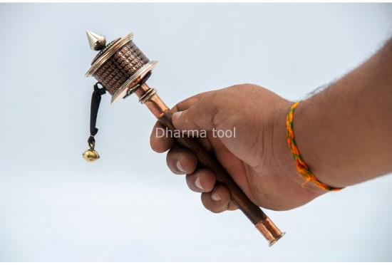 8-Inch Handheld Tibetan Mantra Prayer Wheel – Cane Bamboo Handle