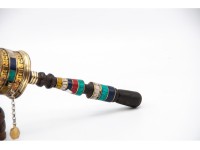 10-Inch Handheld Tibetan Prayer Wheel – Mantra Engraved & Stone Decorated