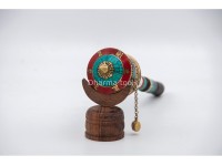 10-Inch Handheld Tibetan Prayer Wheel – Mantra Engraved & Stone Decorated