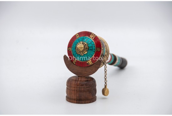 10-Inch Handheld Tibetan Prayer Wheel – Mantra Engraved & Stone Decorated