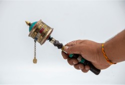 10-Inch Handheld Tibetan Prayer Wheel – Mantra Engraved & Stone Decorated