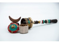 10-Inch Handheld Tibetan Prayer Wheel – Mantra Engraved & Stone Decorated