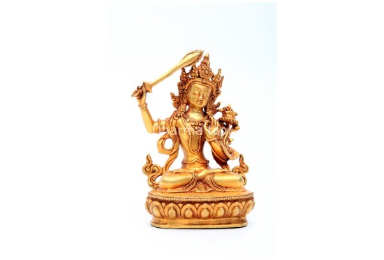 Manjushree Buddha Statue – Partly Gold Gilded & Hand-Carved