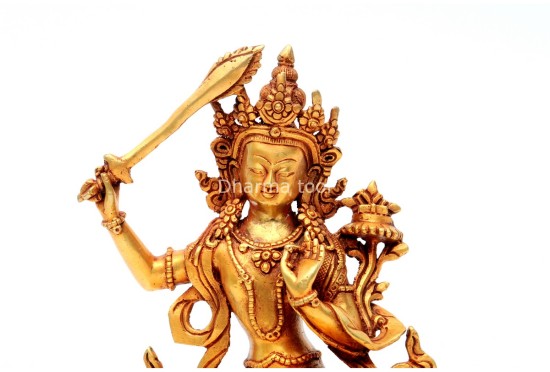 Manjushree Buddha Statue – Partly Gold Gilded & Hand-Carved