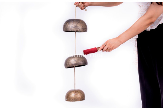 Hanging Singing Bowl Chime / Wind Bell - 3 Bowl Chakra Set