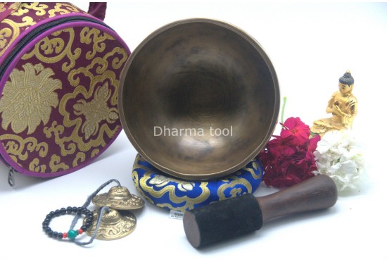 7-Inch Jhumka Full Moon Singing Bowl – Thick-Walled Healing Set with Tingsha and Chakra Bracelet