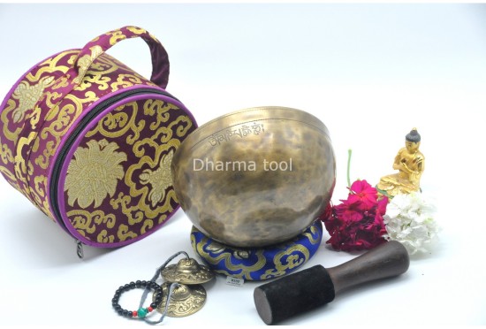 7-Inch Jhumka Full Moon Singing Bowl – Thick-Walled Healing Set with Tingsha and Chakra Bracelet