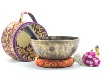 9 Inches Diameter Jhumka Full Moon Singing Bowl – Thick-Walled Healing Bowl Set with Tibetan Silk Carry Bag