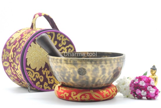 9 Inches Diameter Jhumka Full Moon Singing Bowl – Thick-Walled Healing Bowl Set with Tibetan Silk Carry Bag