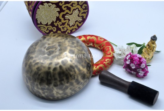 9 Inches Diameter Jhumka Full Moon Singing Bowl – Thick-Walled Healing Bowl Set with Tibetan Silk Carry Bag