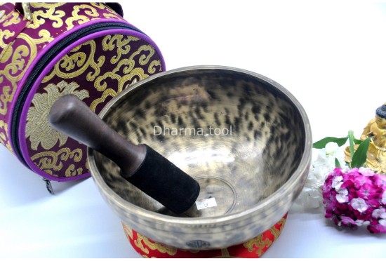 9 Inches Diameter Jhumka Full Moon Singing Bowl – Thick-Walled Healing Bowl Set with Tibetan Silk Carry Bag