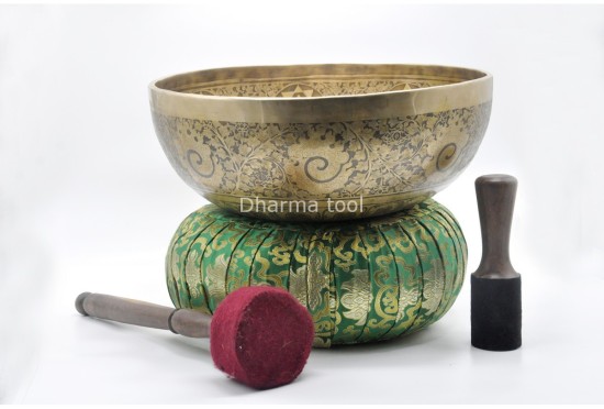 Buddha Foot Engraved Large Tibetan Singing Bowl – Fire & Tibetan Mantra