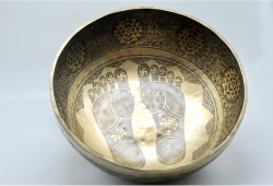 Buddha Foot Engraved Large Tibetan Singing Bowl – Fire & Tibetan Mantra