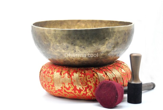 Seed of Life Mandala Carved Singing Bowl – Tibetan Mantra – Flower of Life