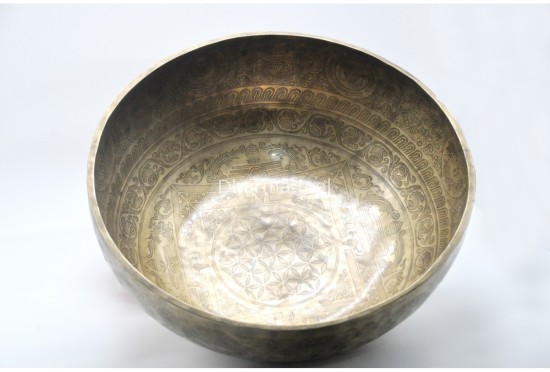 Seed of Life Mandala Carved Singing Bowl – Tibetan Mantra – Flower of Life