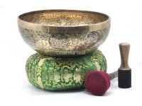Green Tara Etched Large Tibetan Singing Bowl – Tibetan Mantras, Ashtamangala & Flower of Life